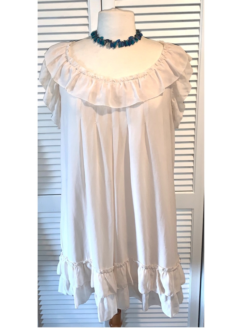 Vintage Bizz Ivory ruffle babydoll dress women’s Medium